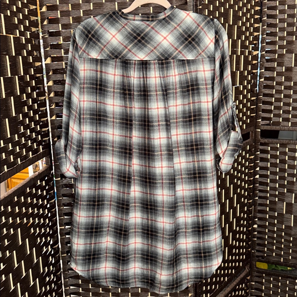 Zara Basic Plaid Button-Up Tunic Shirt Dress Size… - image 4